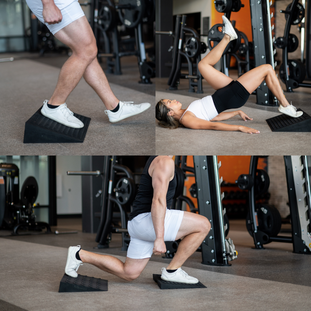 leg exercises being performed on a slant board for stronger knees