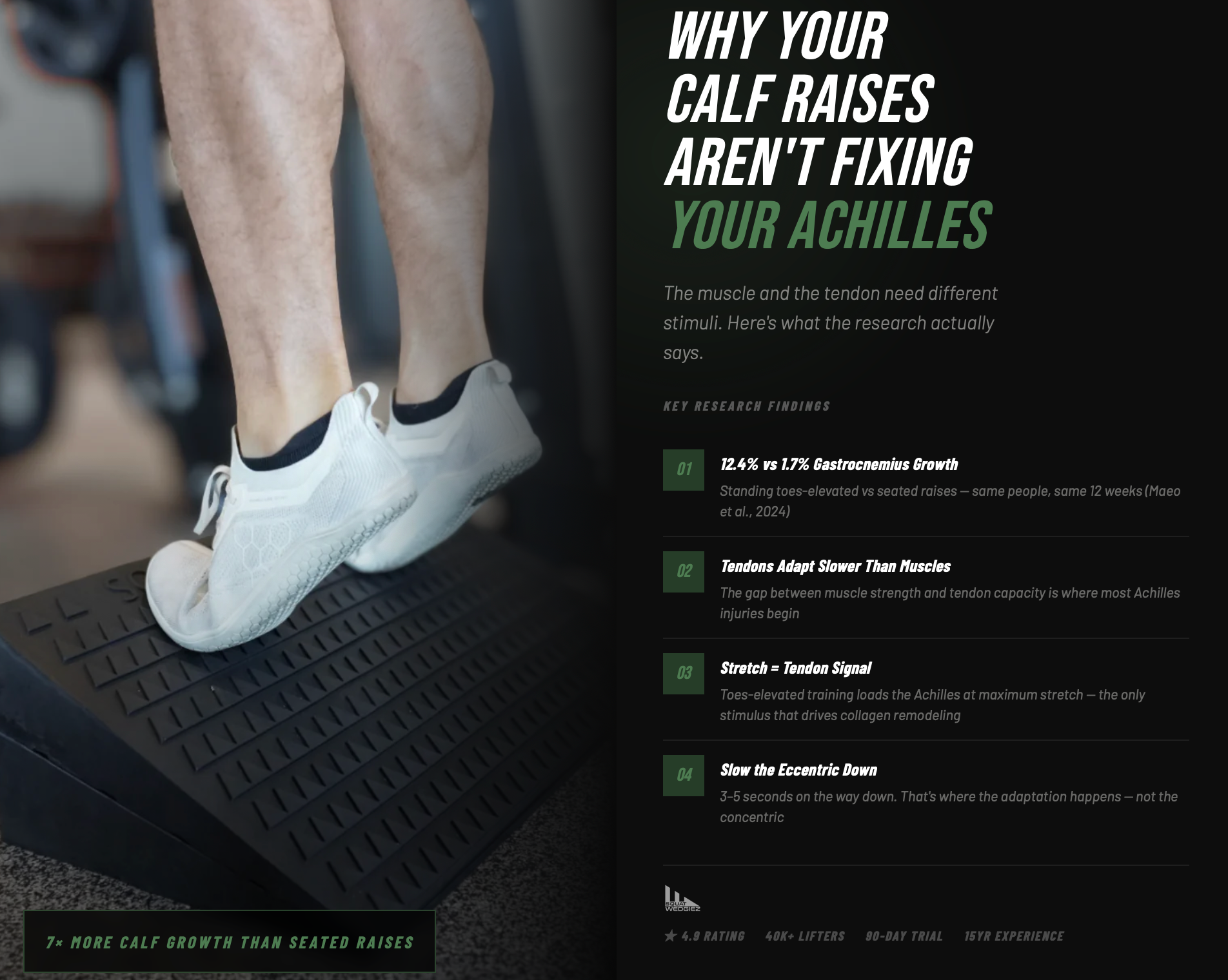 male doing calf raises on squatwedgiez slant board