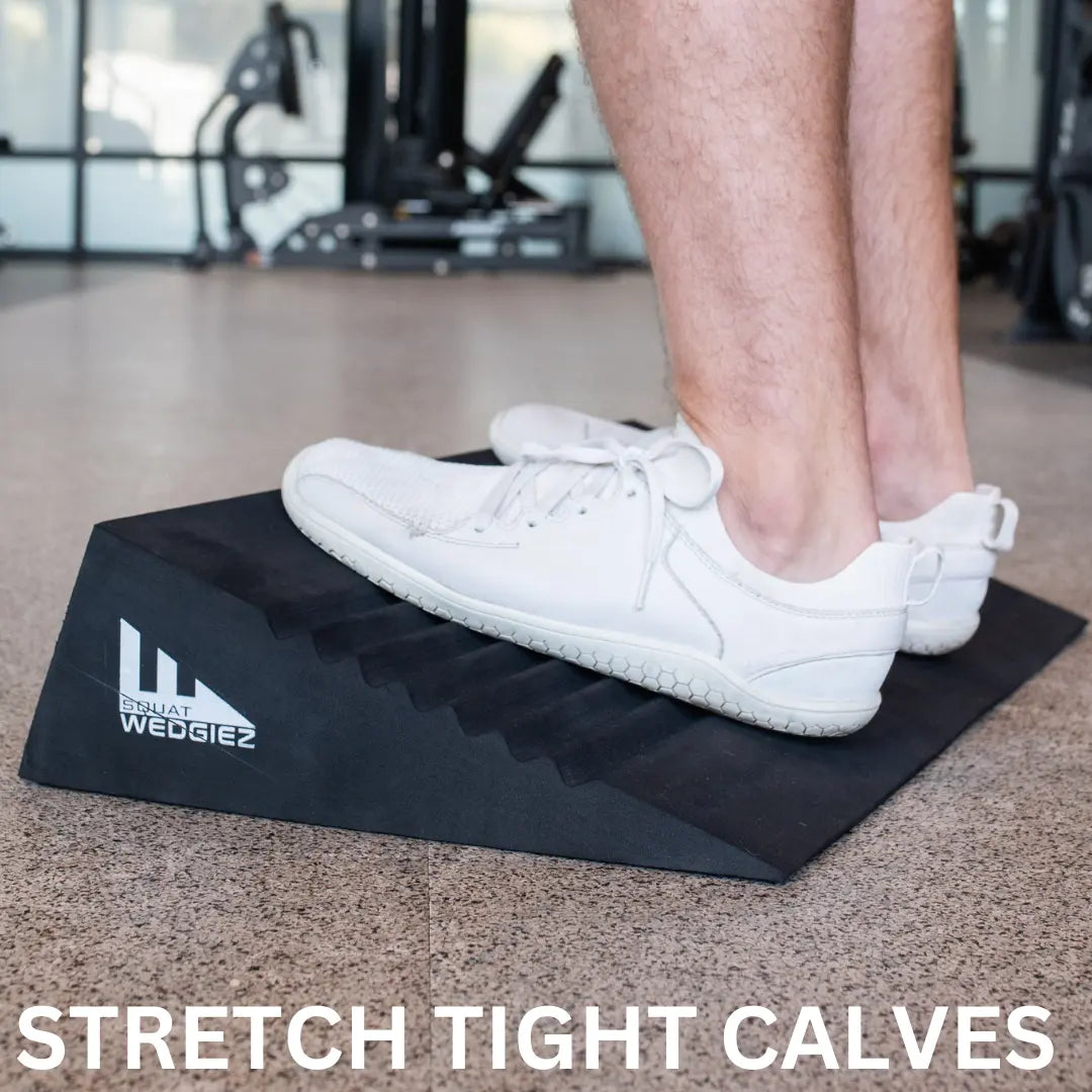 Stretch your tight calf muscles with our extra wide slant board, squat wedge by SquatWedgiez